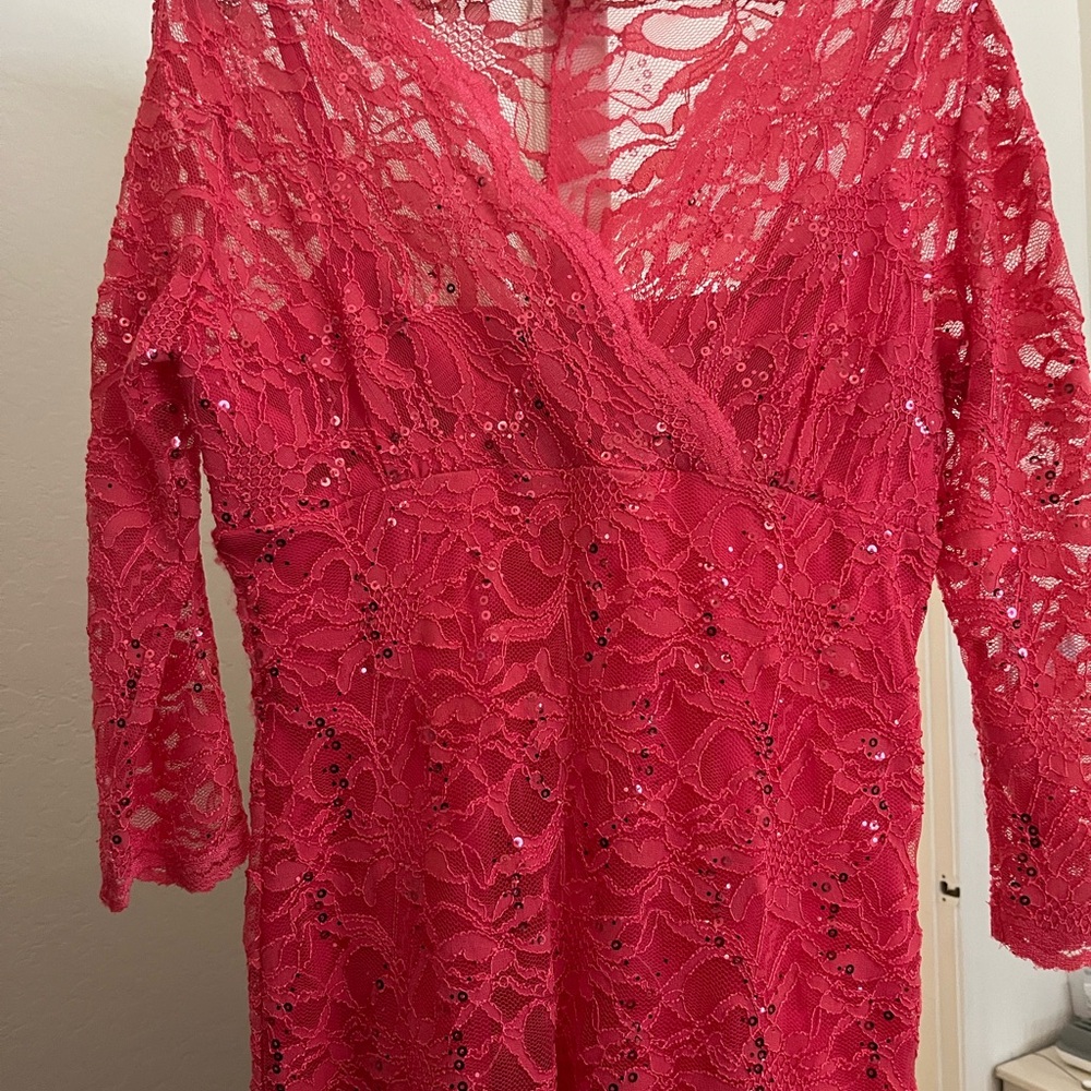 Cocktail Coral Lace Bodycon Dress 14P